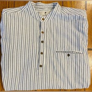 Lee Valley Ireland Flannel Cotton Grandfather Shirt,size large,blue/ivory stripe